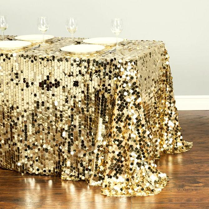 88 X 130 in. Rectangular Payette Sequin Tablecloth Gold