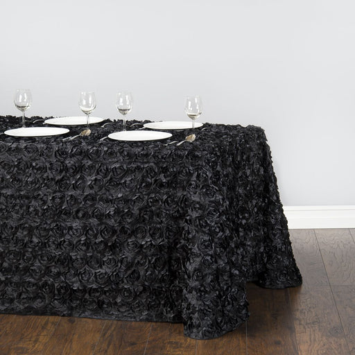 88 X 154 in. Rectangular Rosette Satin Tablecloth Black