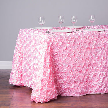 88 X 154 in. Rectangular Rosette Satin Tablecloth Pink