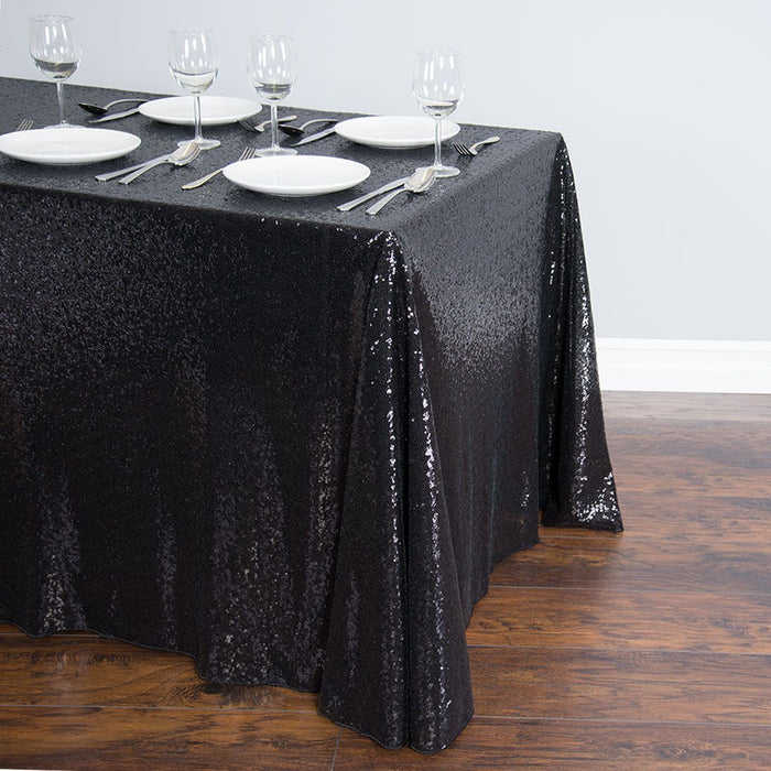88 X 154 in. Rectangular Sequin Tablecloth Black