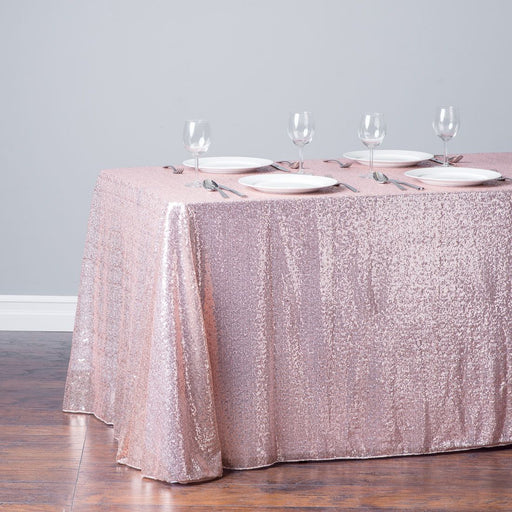 88 X 154 in. Rectangular Sequin Tablecloth Blush Pink