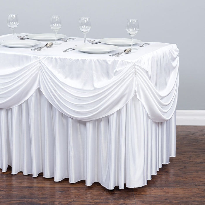 8 ft. Drape Chiffon All-In-1 Tablecloth/Pleated Skirt White