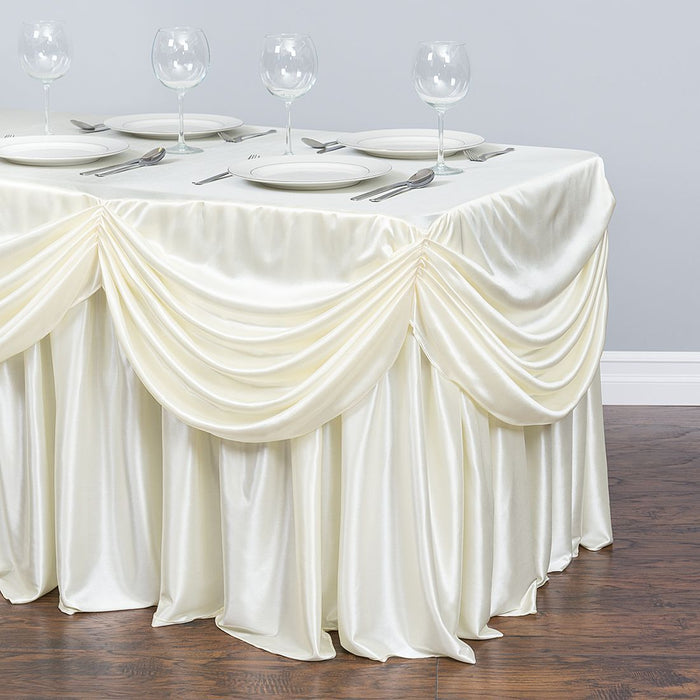 8 ft. Drape Chiffon All-In-1 Tablecloth/Pleated Skirt Ivory