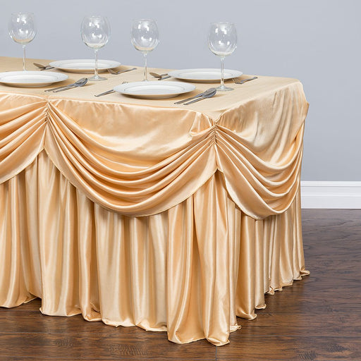 8 ft. Drape Chiffon All-In-1 Tablecloth/Pleated Skirt Champagne