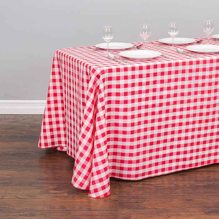 91 x 132 in. Rectangular Polyester Tablecloth Red & White Checkered