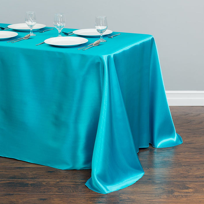 90 x 156 in. Rectangular Satin Tablecloth Turquoise