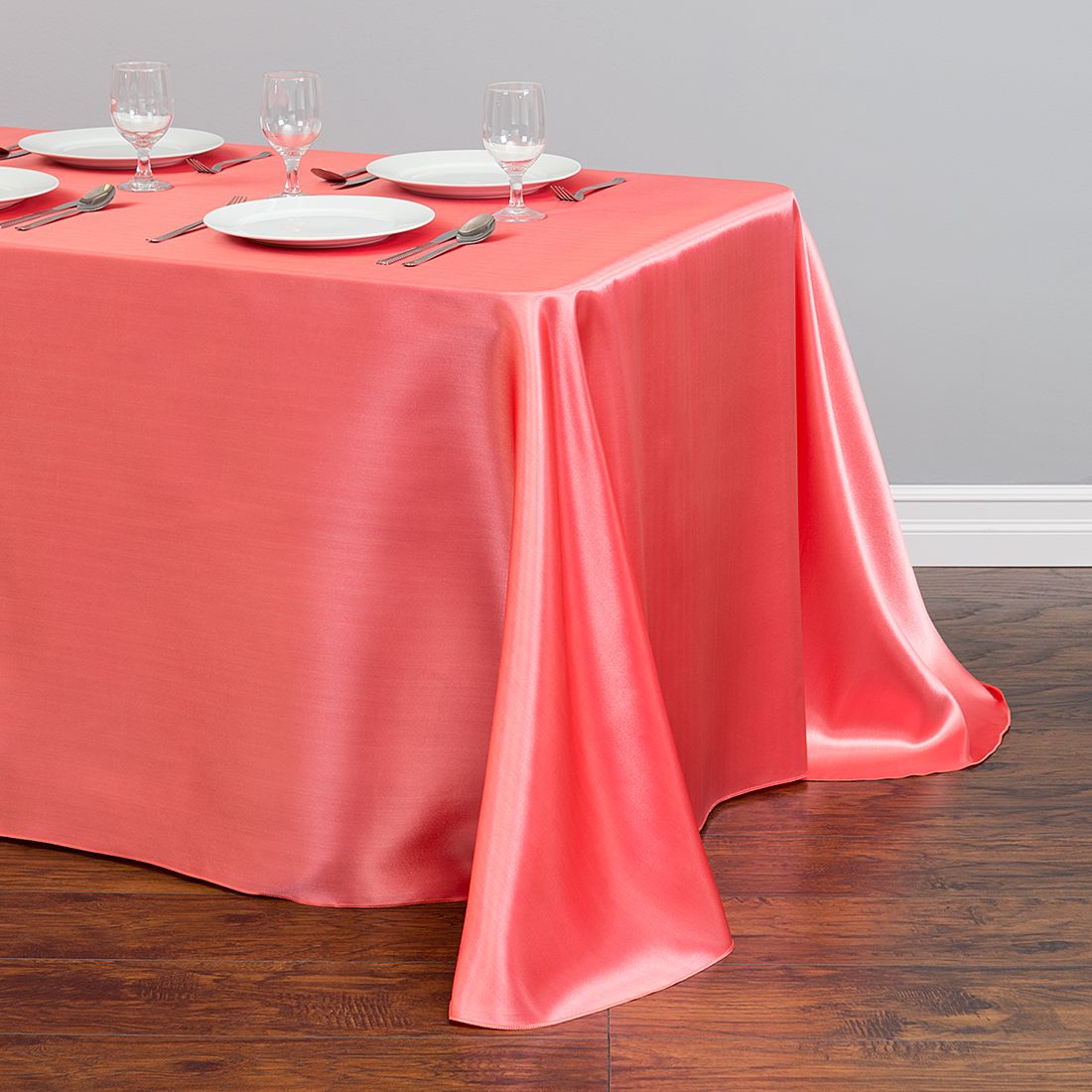 90 X 156 in. Rectangular Satin Tablecloth Coral — LinenTablecloth