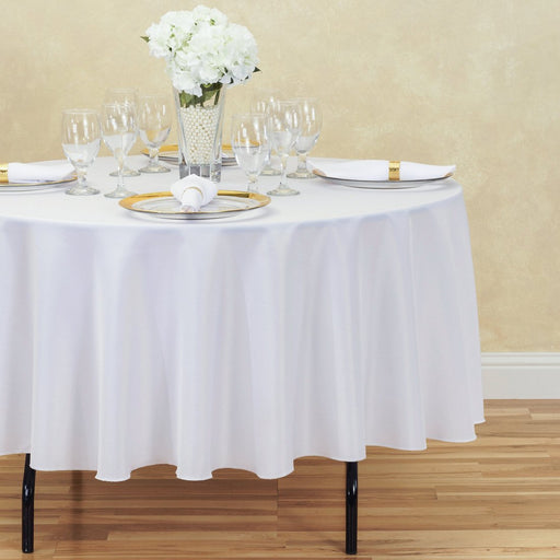 Bargain 90 In. Round Polyester Tablecloth White