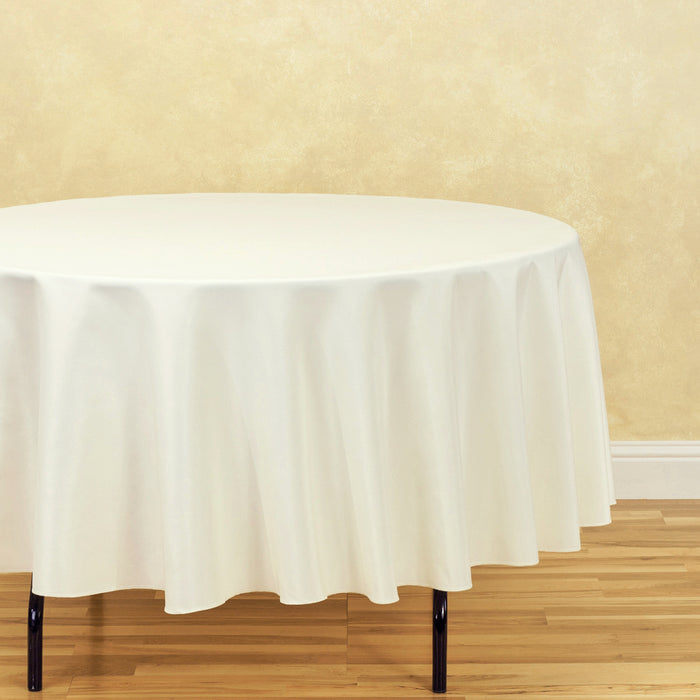 Bargain 90 in. Round Polyester Tablecloth Ivory