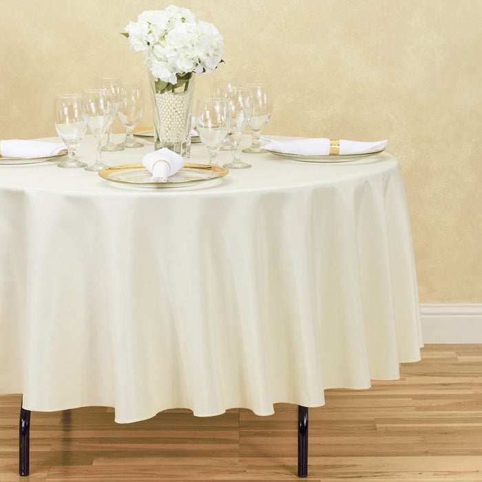 Bargain 90 in. Round Polyester Tablecloth Ivory