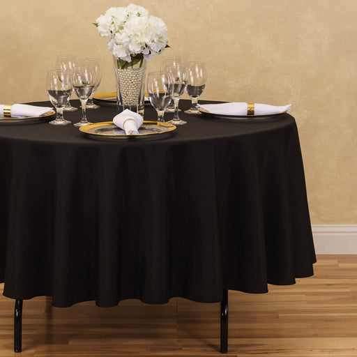 Bargain 90 in. Round Polyester Tablecloth Black