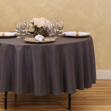 Bargain 90 In. Round Polyester Tablecloth Charcoal