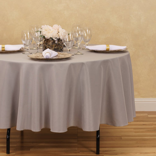 Bargain 90 In. Round Polyester Tablecloth Silver