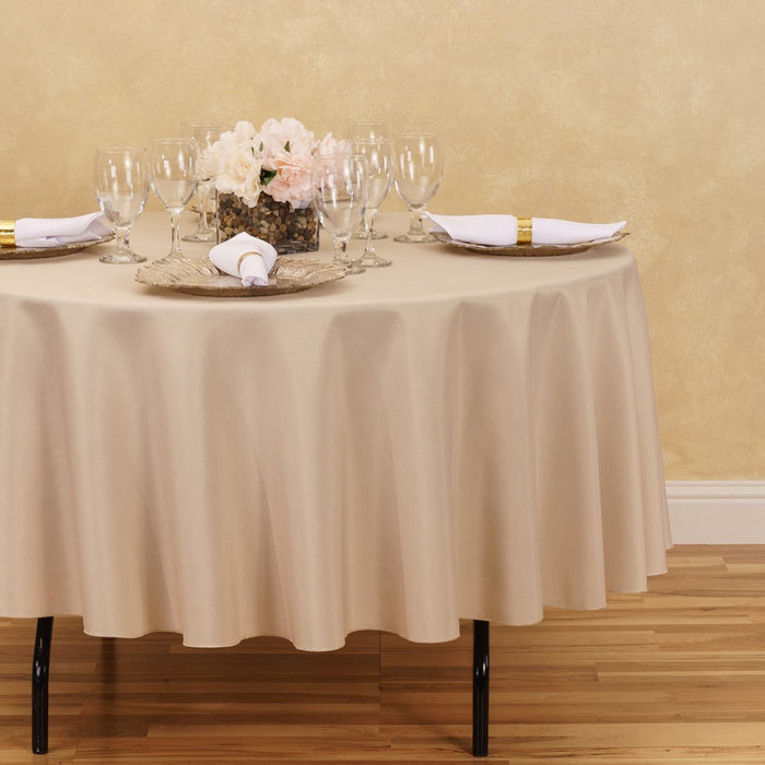 Bargain 90 In. Round Polyester Tablecloth Beige