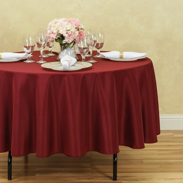 Bargain 90 In. Round Polyester Tablecloth Burgundy