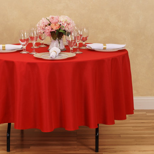 Bargain 90 In. Round Polyester Tablecloth Red