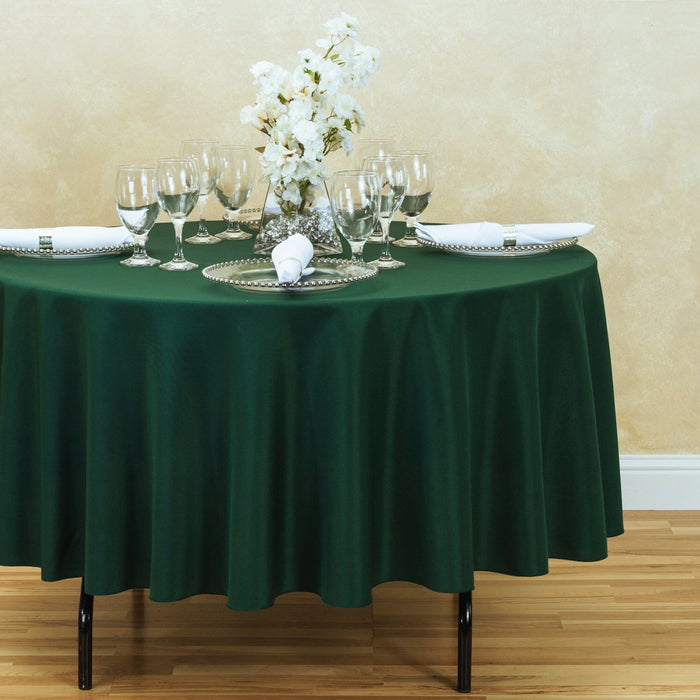 Bargain 90 In. Round Polyester Tablecloth Hunter Green