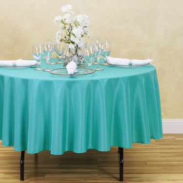 Bargain 90 In. Round Polyester Tablecloth Turquoise