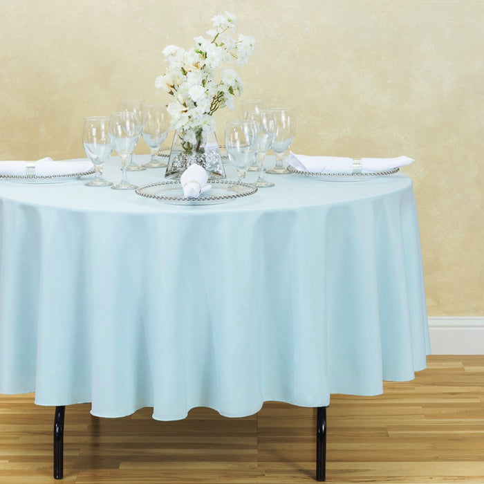 Bargain 90 in. Round Polyester Tablecloth Baby Blue