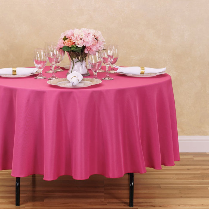 Bargain 90 In. Round Polyester Tablecloth Fuchsia