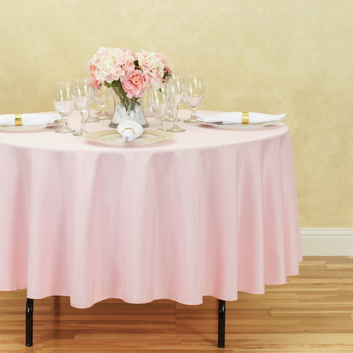 Bargain 90 in. Round Polyester Tablecloth Pink