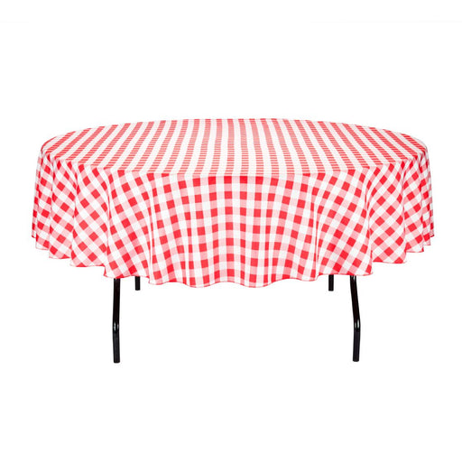 Bargain 90 In. Round Tablecloth Red & White Checkered