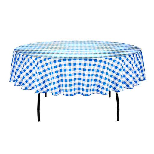 90 in. Round Tablecloth Blue & White Checkered