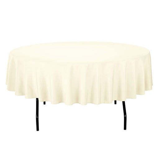 90 in. Round Cotton-Feel Tablecloth Ivory