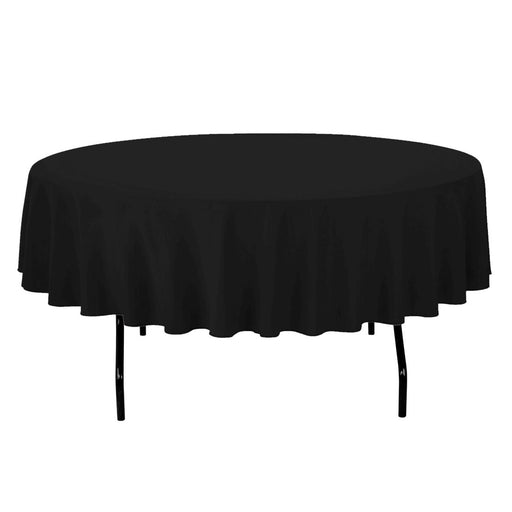 90 in. Round Cotton-Feel Tablecloth Black