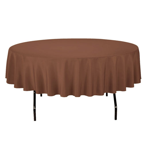 90 in. Round Cotton-Feel Tablecloth Chocolate