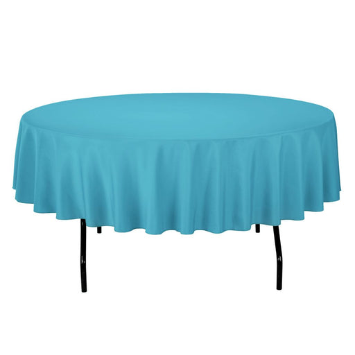 90 in. Round Cotton-Feel Tablecloth Turquoise