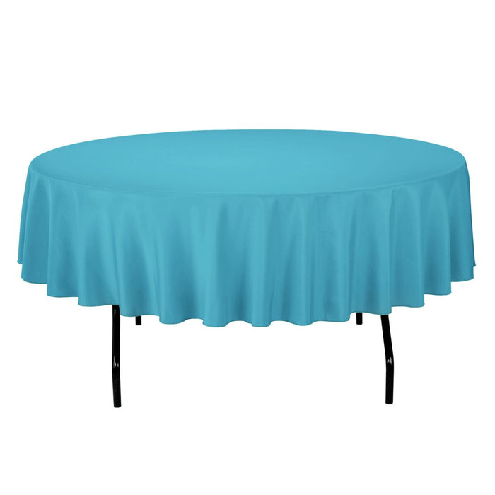 90 in. Round Cotton-Feel Tablecloth Turquoise
