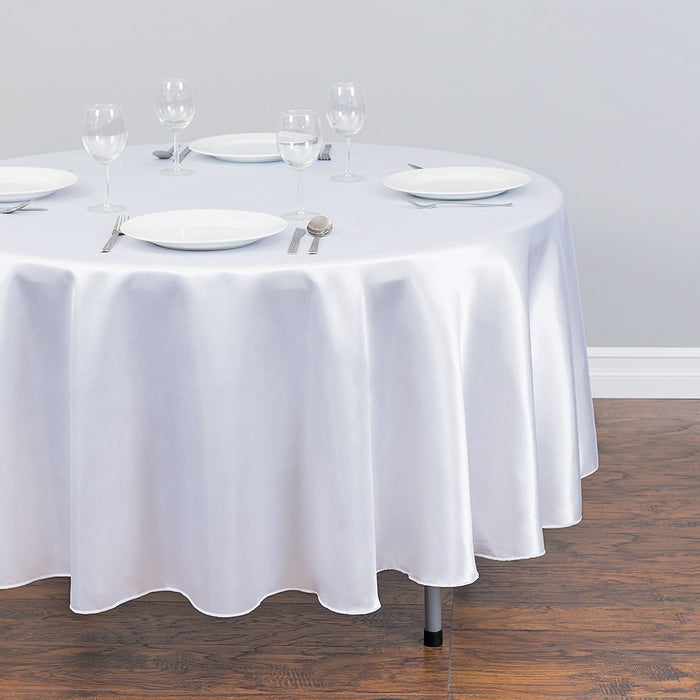 90 in. Round Satin Tablecloth White