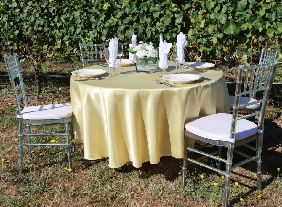 90 in. Round Satin Tablecloth Gold