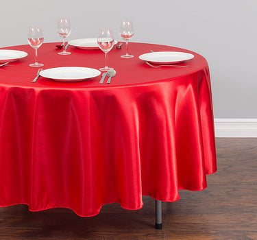 Bargain 90 In. Round Satin Tablecloth Red