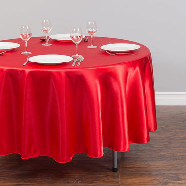 Bargain 90 In. Round Satin Tablecloth Red