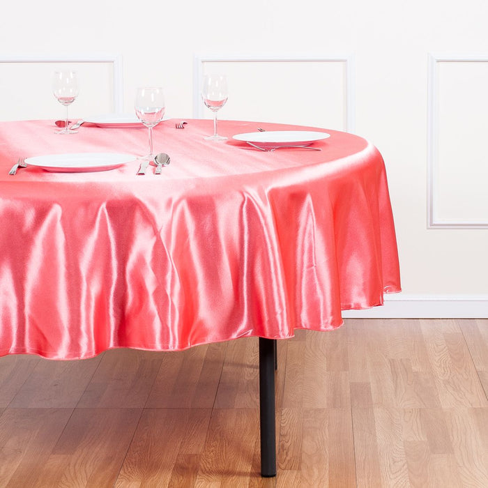 90 in. Round Satin Tablecloth Coral