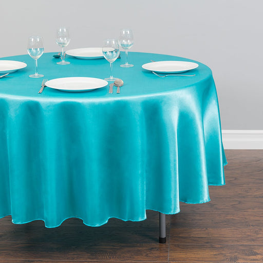 90 in. Round Satin Tablecloth Turquoise