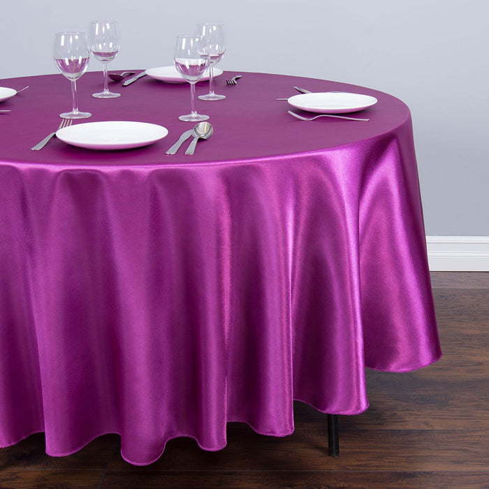 90 in. Round Satin Tablecloth Purple Wine