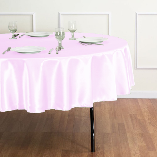 90 in. Round Satin Tablecloth Light Pink