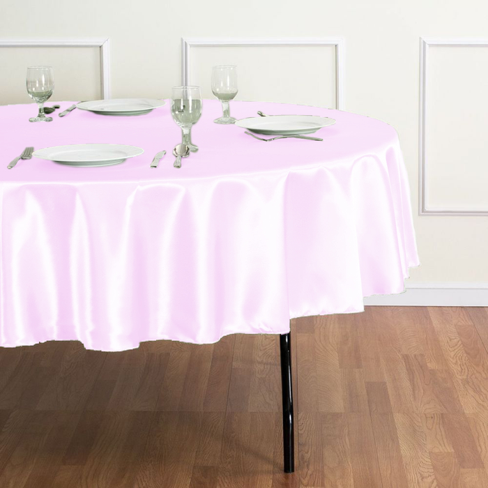 90 in. Round Satin Tablecloth Light Pink