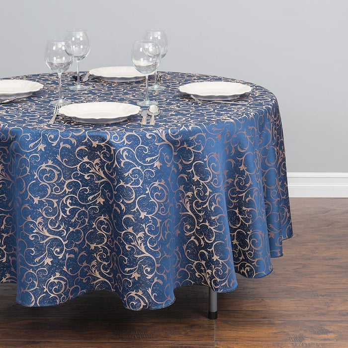 90 in. Round Jacquard Scrollwork Tablecloth Royal Blue