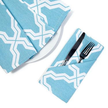 19 X 19 in. Moroccan Print Cotton Napkins 4/Pack Light Blue & White