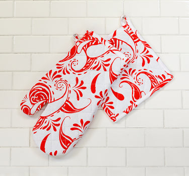Paisley Cotton Oven Mitt / Pot Holder Set 4 Pack (5 Colors)