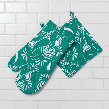 Paisley Cotton Oven Mitt / Pot Holder Set 4 Pack (5 Colors)