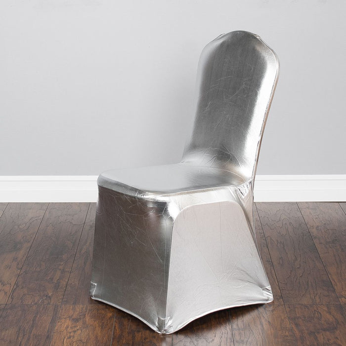 Metallic Silver Banquet Stretch Chair Cover