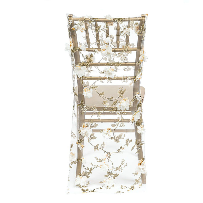 Sheer With Ivory Roses Chiavari Chair Cover