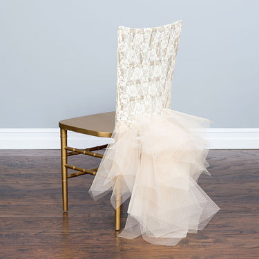 Floral Lace Tutu Chiavari Chair Cover Champagne