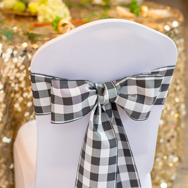 Polyester Chair Sash Black & White Checkered (10/Pack)