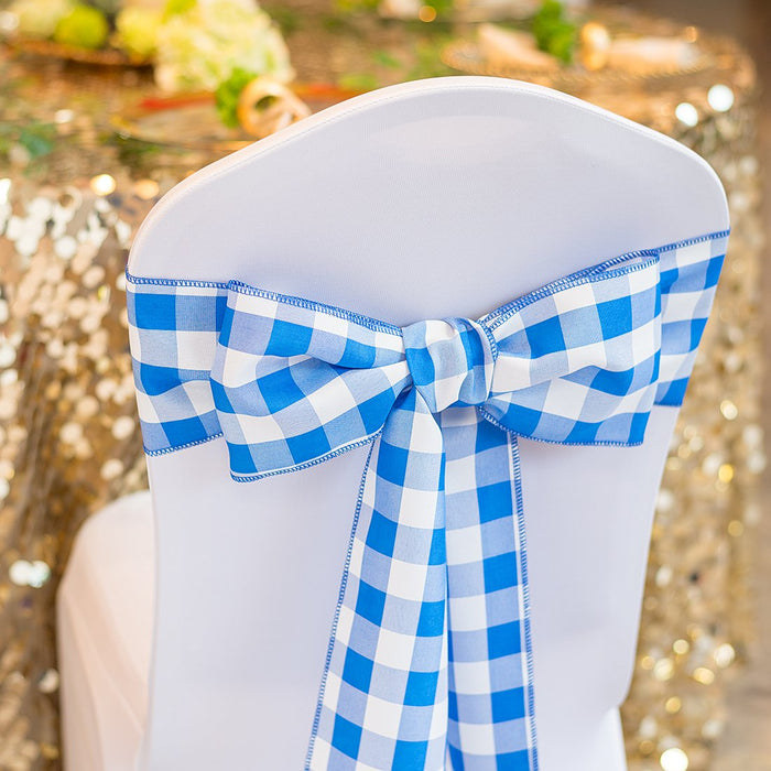 Bargain Polyester Chair Sash Blue & White Checkered (10/Pack)